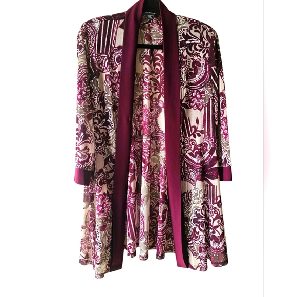 R&M Richard's Luxury Wine/Plum Sheer Lace Floral Open Cardigan Flowy Top Size 12 - Picture 2 of 14